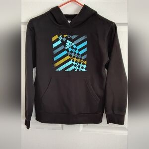 Adidas Boys Black Hoodie with Blue and Yellow Stripes
